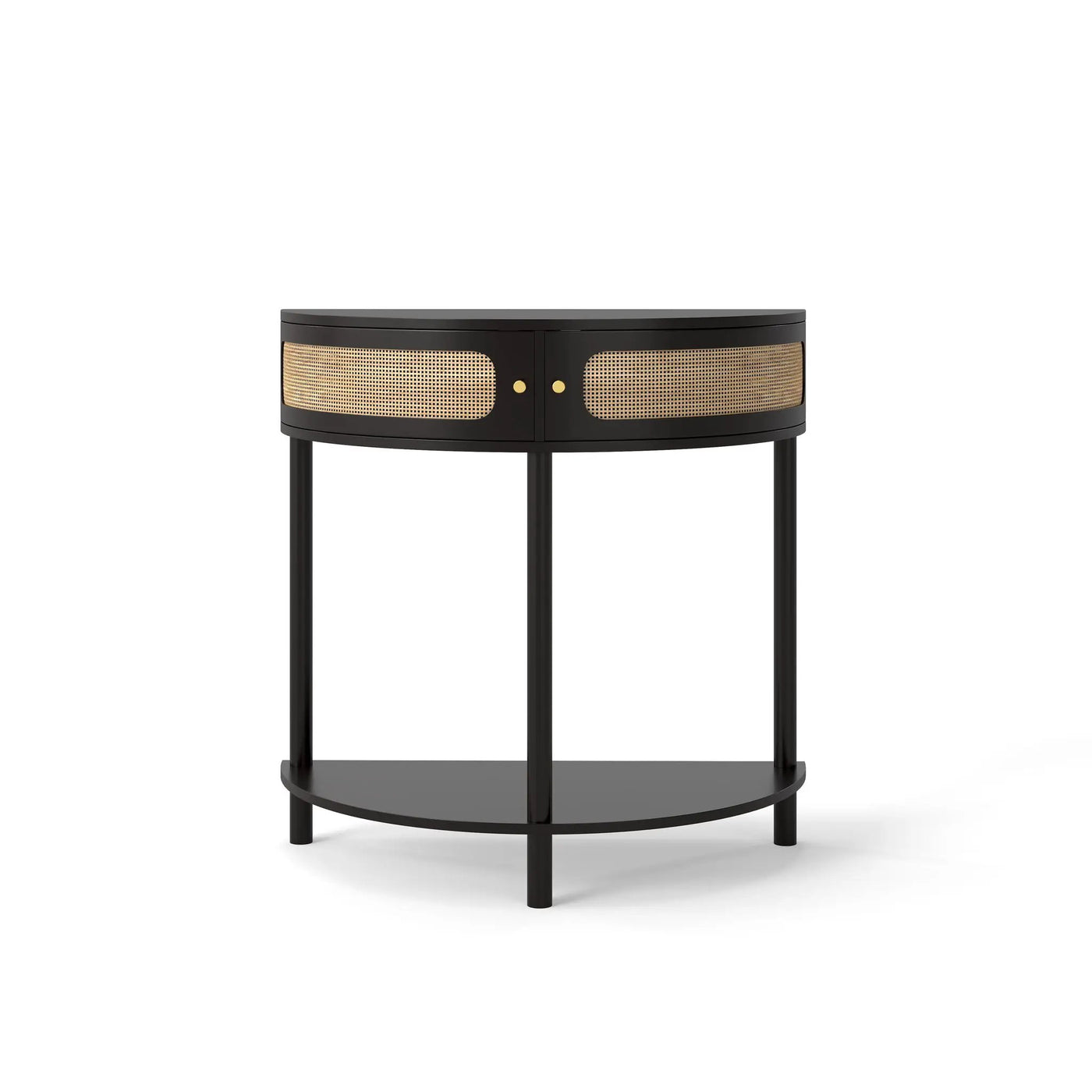 Boho Rattan Semi Circle End Table With Sliding Rattan Door, Storage And Bottom Shelf by HouseOfZazla