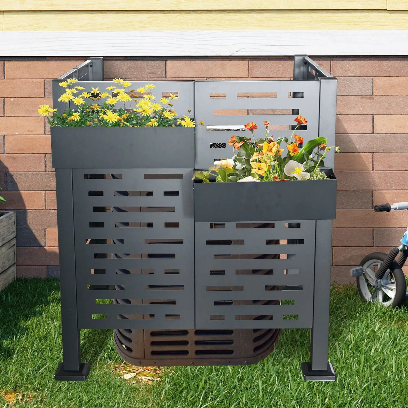 Air Conditioner Fence For Outdoor Units, Metal Privacy Fence Cover, Perfect To Conceal Air Conditioning Units, 3 Fence Panel by HouseOfZazla