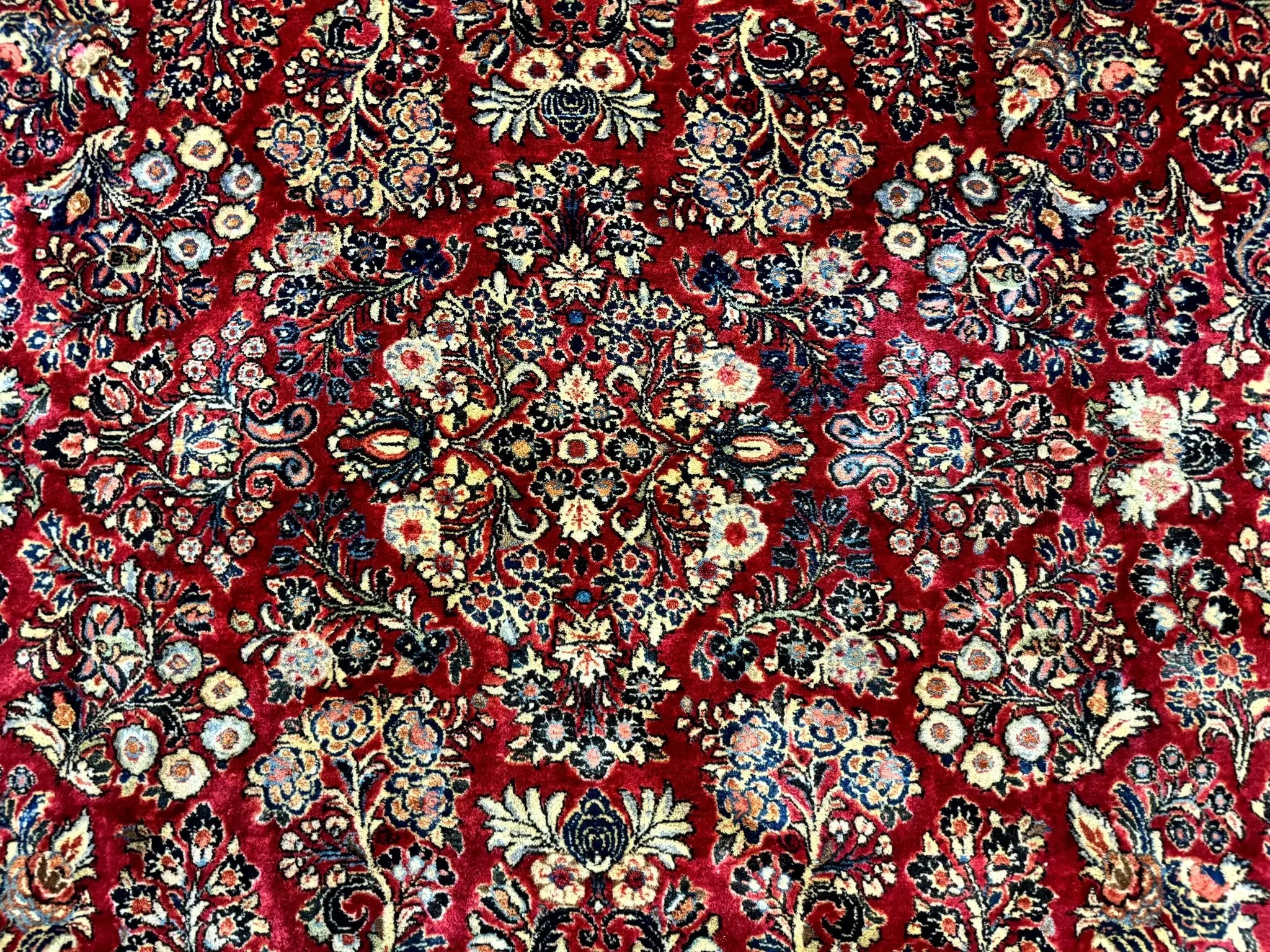 Persian Sarouk Rug 10x10, Square Persian Carpet, Red, Floral, Antique by Jewel Rugs