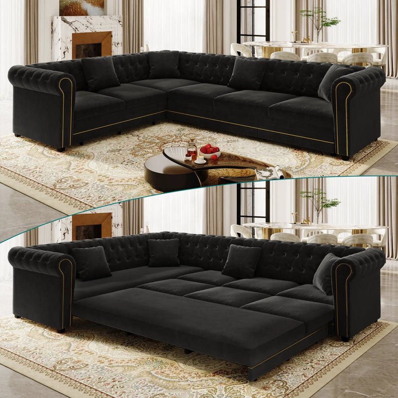 115.3" L-Shaped Sofa Couch with Pull-Out Bed by HouseOfZazla