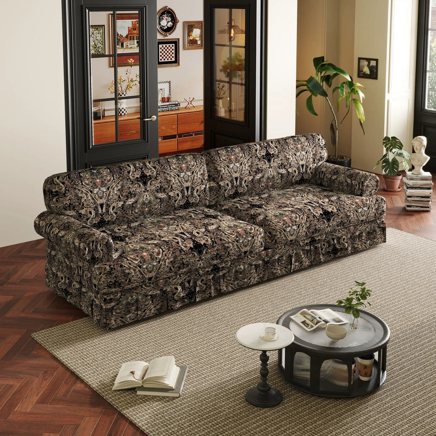 Luxuriously Comfortable Cloud Couch With Elegant Rolled Arms & Pleated Skirt Design by HouseOfZazla
