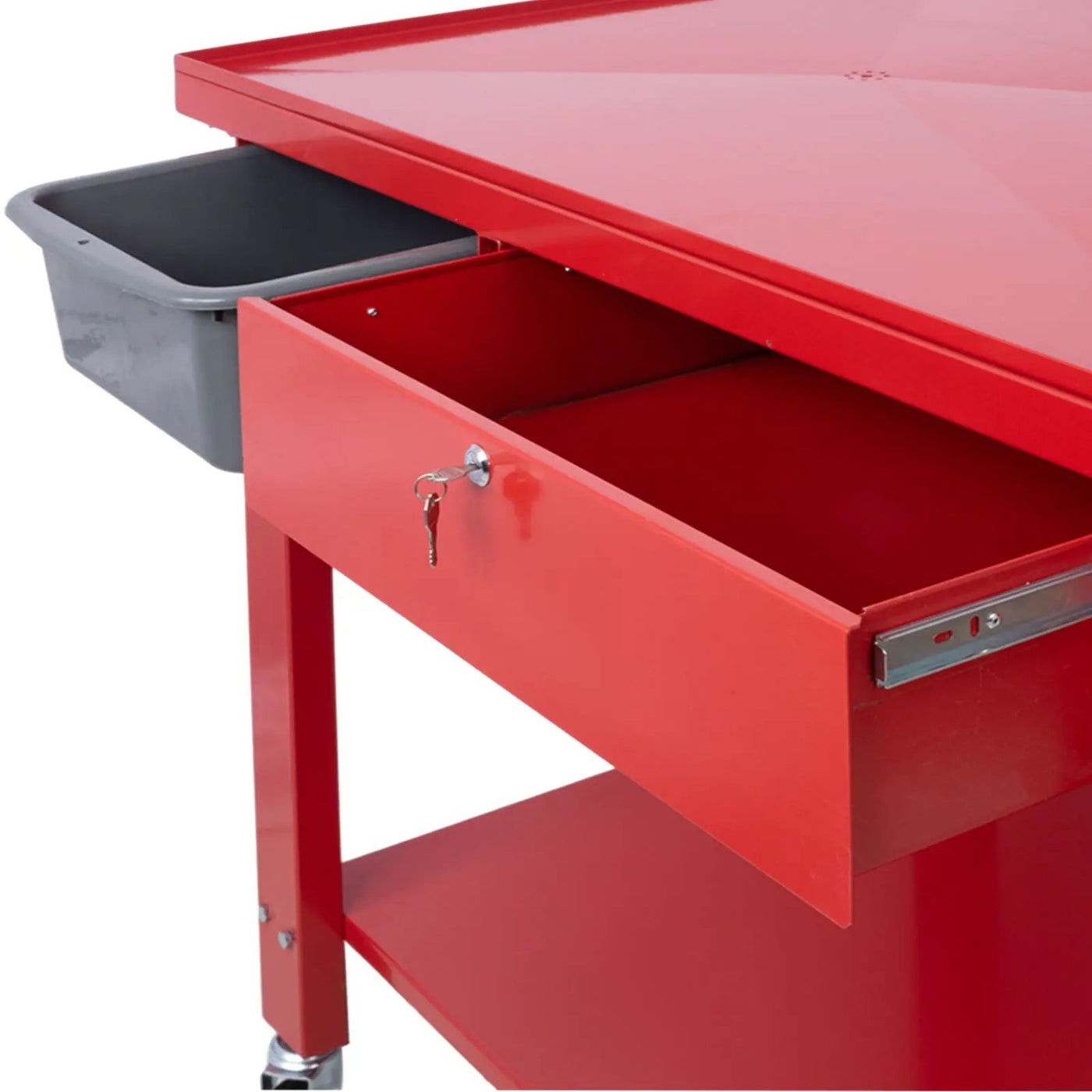 Transmission Teardown Work Station 1 / 2 Ton Capacity Sloping Drain Table Locking Drawer Removable Drain Basin Full-Width Lower Shelf Four 4" Caster Wheels by HouseOfZazla
