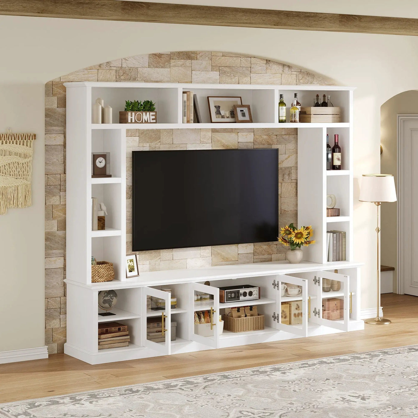 All-In-One Entertainment Center with Bookshelves & Tempered Glass Doors by HouseOfZazla