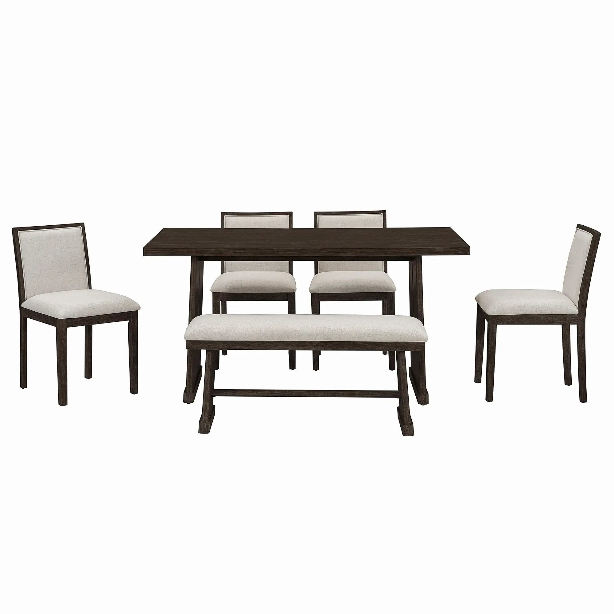 Dining Set With Rectangular Table, 4 Upholstered Chairs & 1 Padded Bench by Unique Piece Furniture