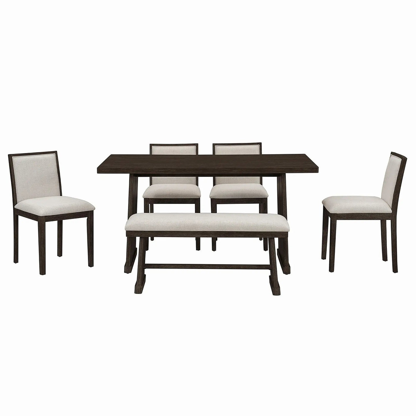 Dining Set With Rectangular Table, 4 Upholstered Chairs & 1 Padded Bench by HouseOfZazla