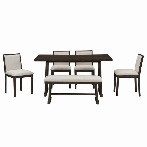 Dining Set With Rectangular Table, 4 Upholstered Chairs & 1 Padded Bench, photo 2 of 35