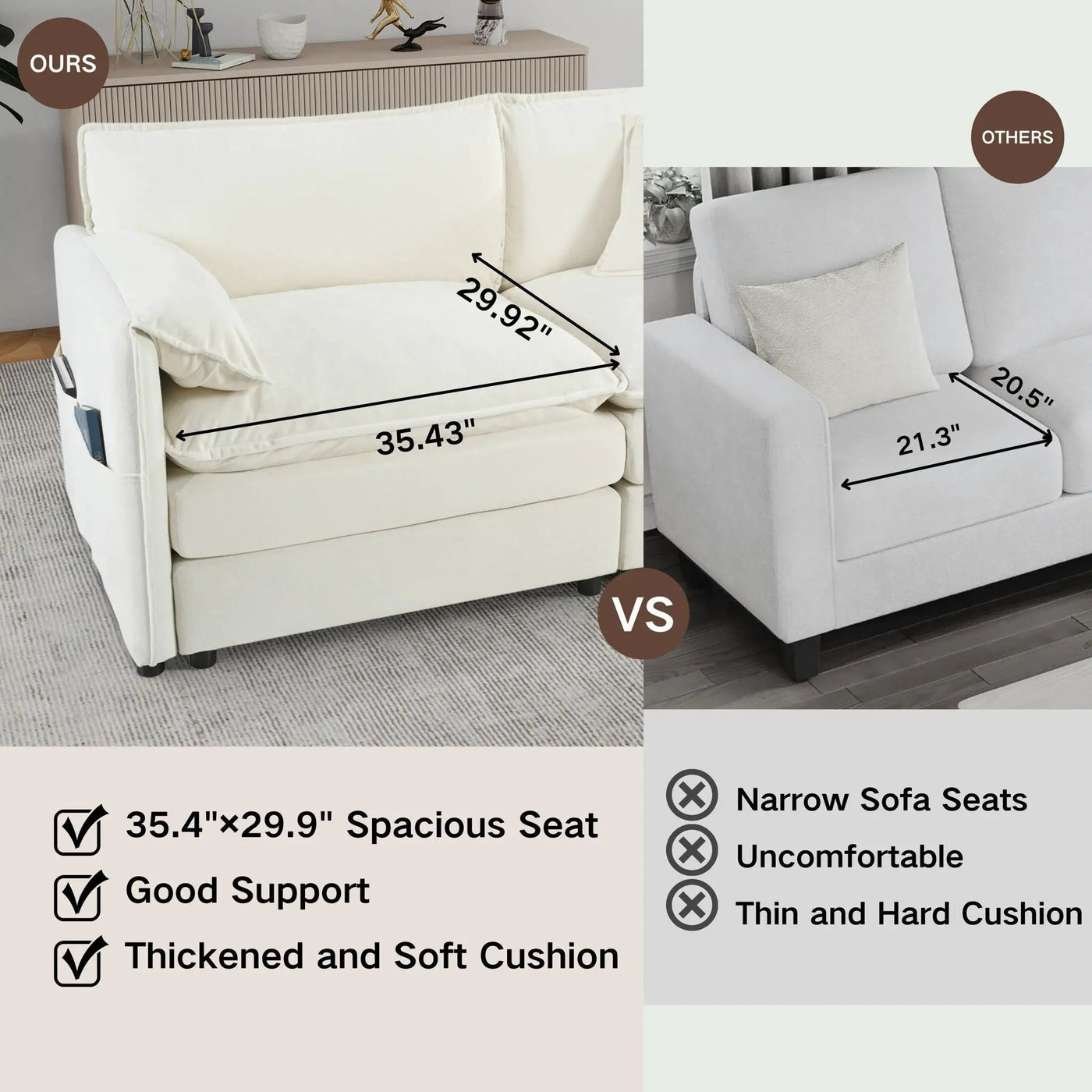 Modern Comfy Deep Seat Modular Sectional Sofa Cloud Couch With Ottoman by HouseOfZazla