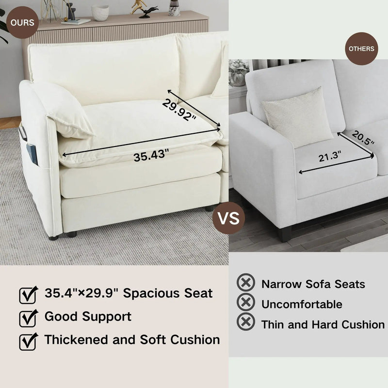 Modern Comfy Deep Seat Modular Sectional Sofa Cloud Couch With Ottoman by Unique Piece Furniture