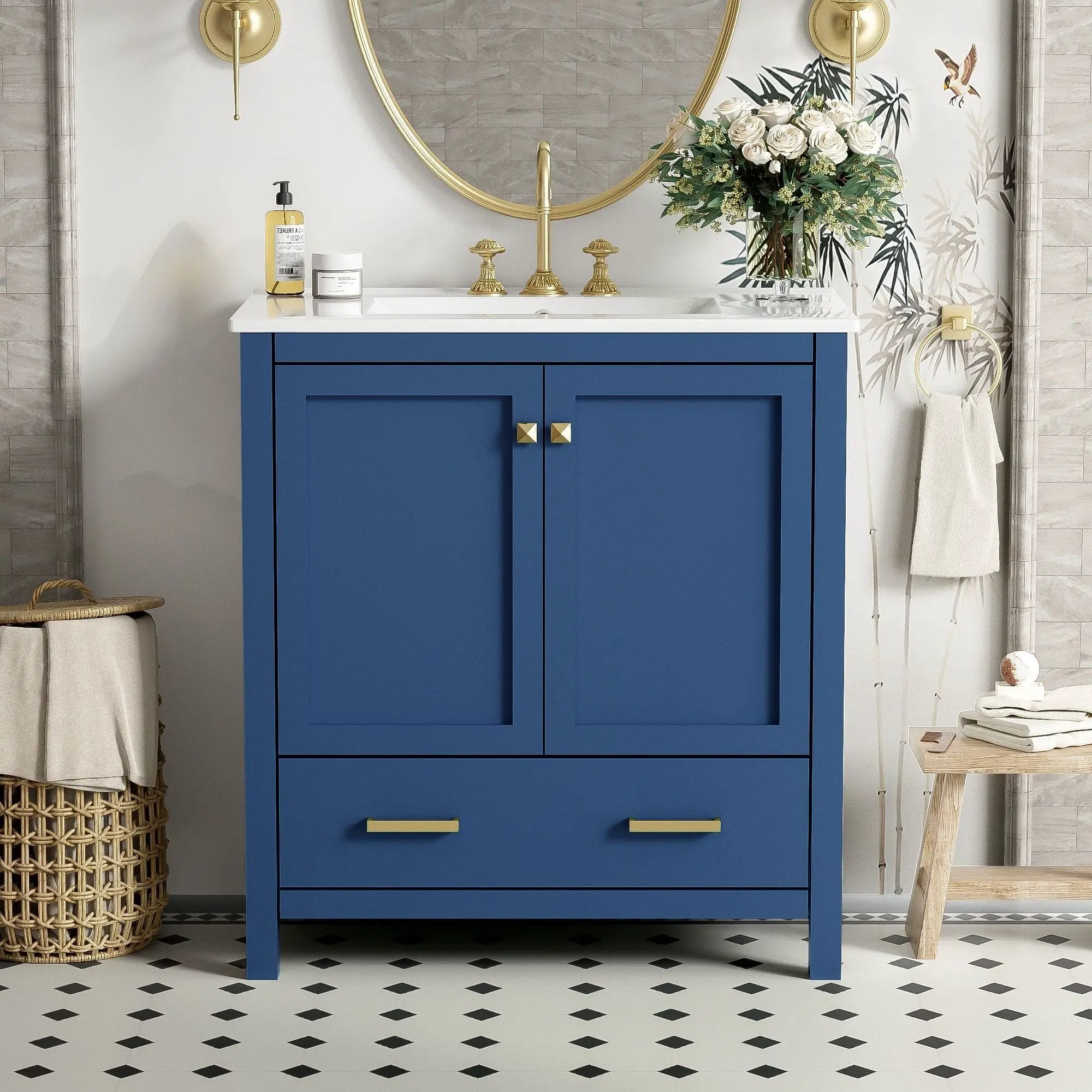 Bathroom Vanity With Single Sink, Combo Cabinet Undermount Sink, Bathroom Storage Cabinet With Two Doors And A Drawer, Soft Closing, Multifunctional Storage, Solid Wood Frame by HouseOfZazla