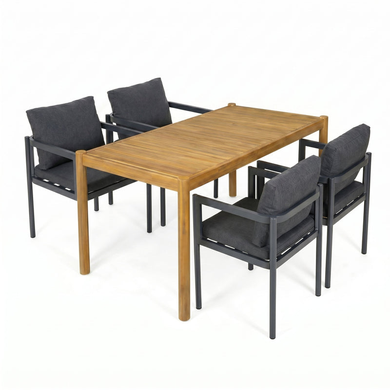 5-Piece Outdoor Patio Dining Set, Acacia Wood Rectangular Table & 4 Chairs by HouseOfZazla