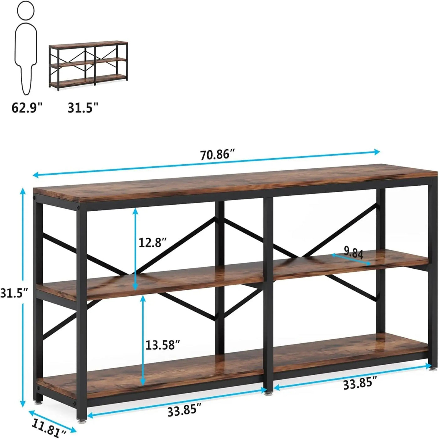 Console Table With X Back Design, Extra Long Storage by HouseOfZazla