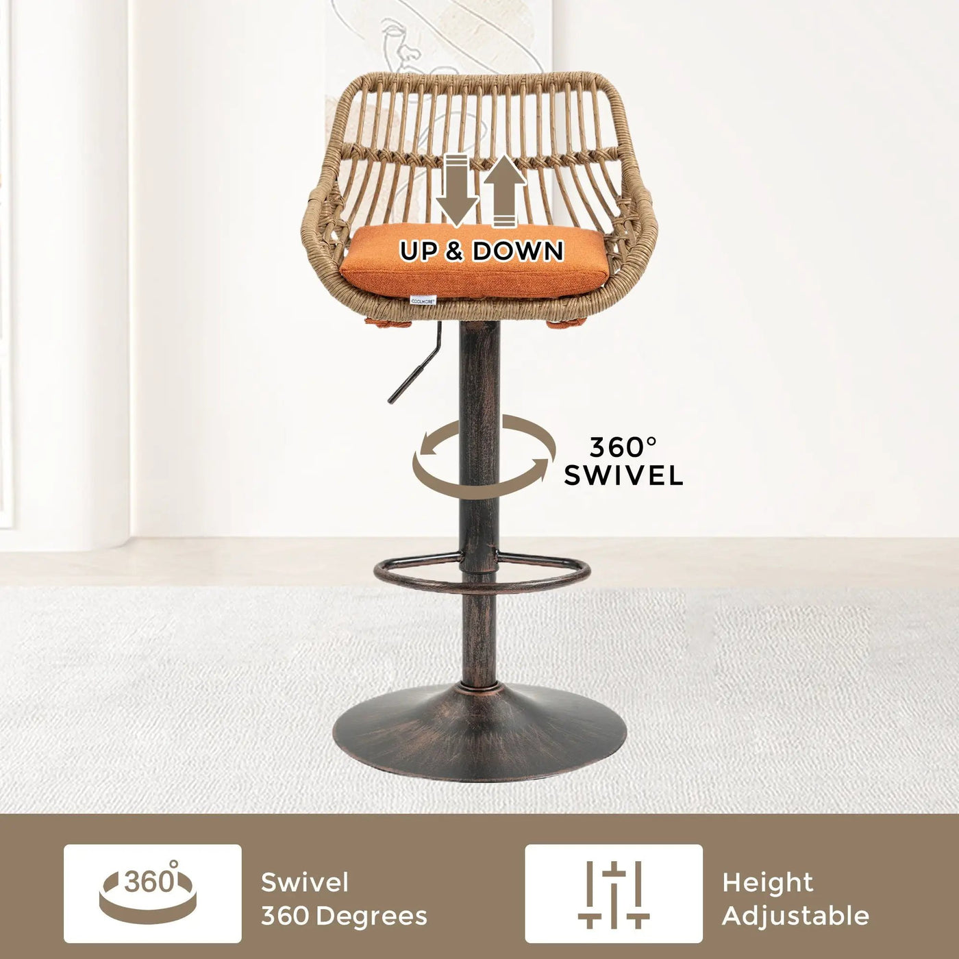 Modern Swivel Bar Stools Adjustable Counter Chairs With Footrest (Set of 2) by HouseOfZazla