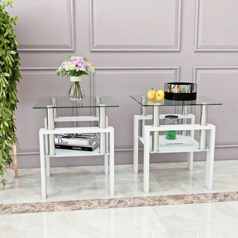 Modern Tempered Glass Tea Table, End Square Table For Living Room by Unique Piece Furniture