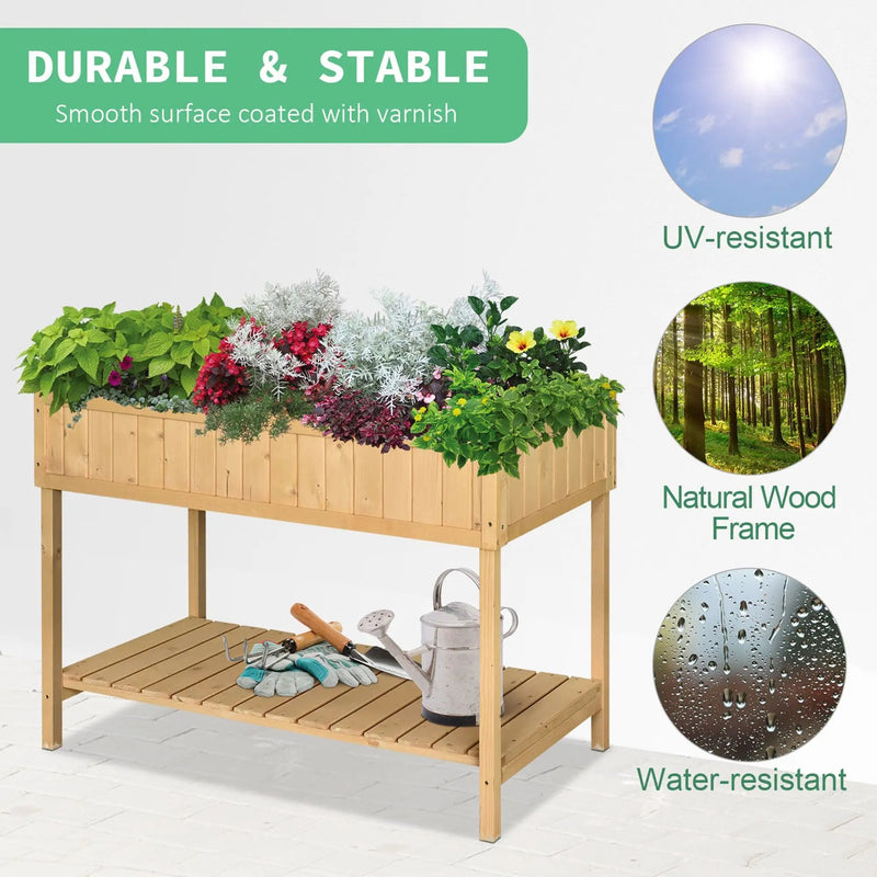 Outsunny 43" Wooden Raised Garden Bed with 8 Pockets and Shelf by HouseOfZazla