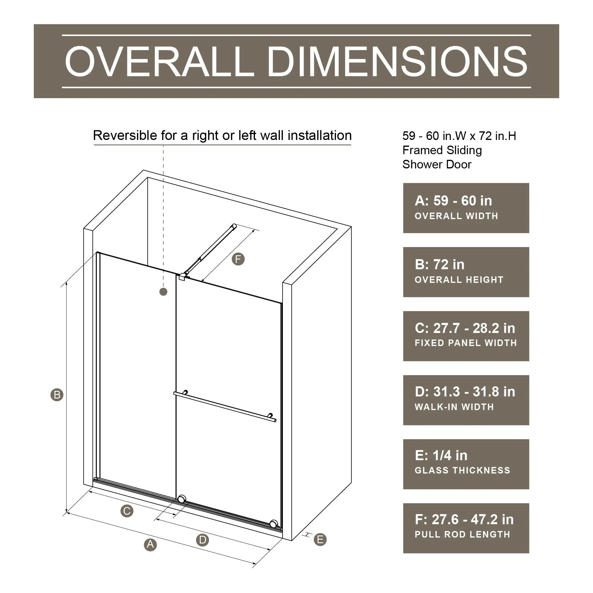 Glass Shower Door, Shower Sliding Door Walk In Shower Screen Dual Usage, 1 / 4" Thick Glass Panel With Stainless Steel Handle, Supporting Bar - Black by HouseOfZazla