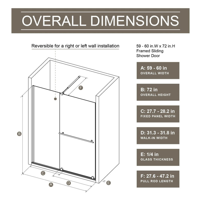 Glass Shower Door, Shower Sliding Door Walk In Shower Screen Dual Usage, 1 / 4" Thick Glass Panel With Stainless Steel Handle, Supporting Bar - Black by HouseOfZazla