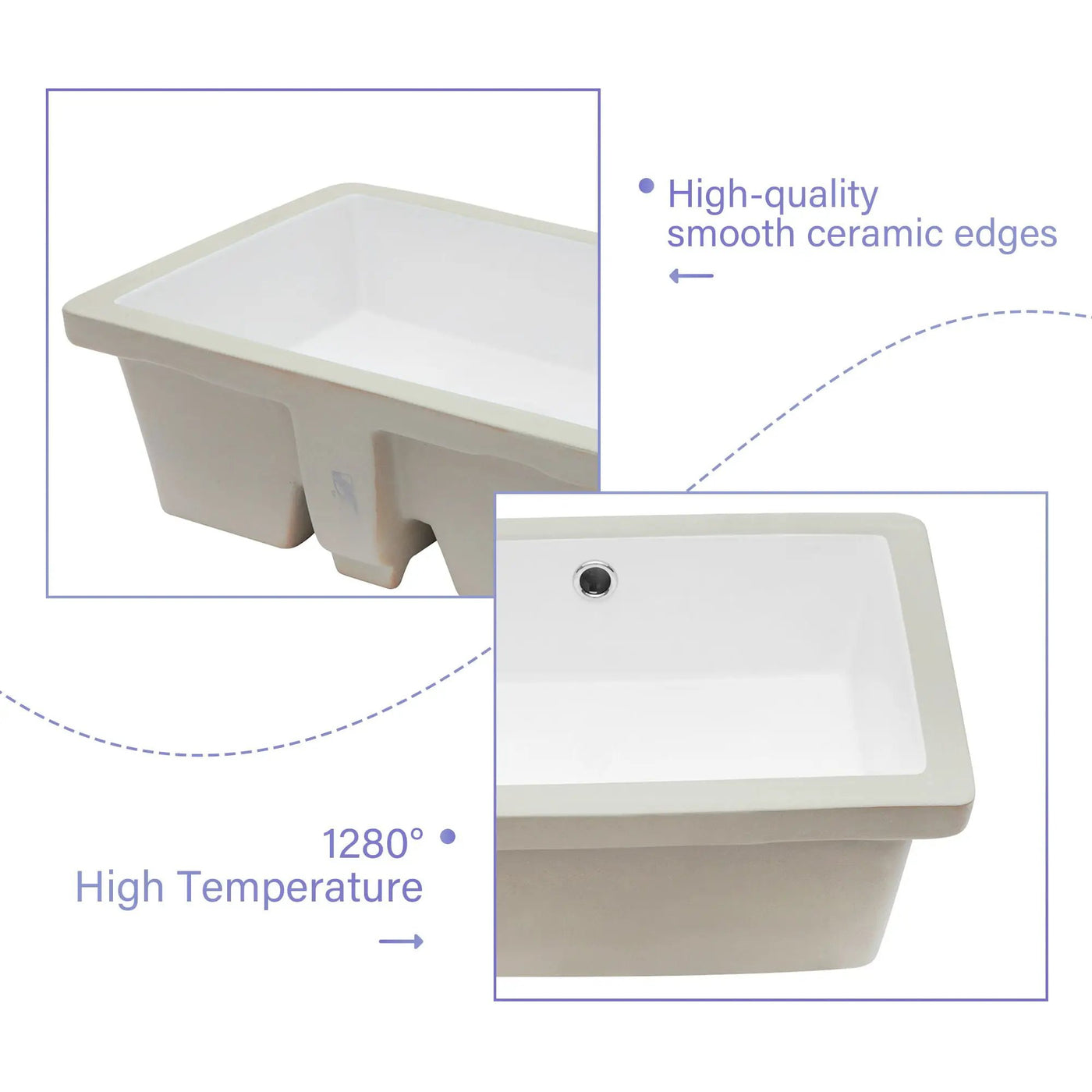 Modern Ceramic Rectangular Undermount Bathroom Sink With Overflow by HouseOfZazla