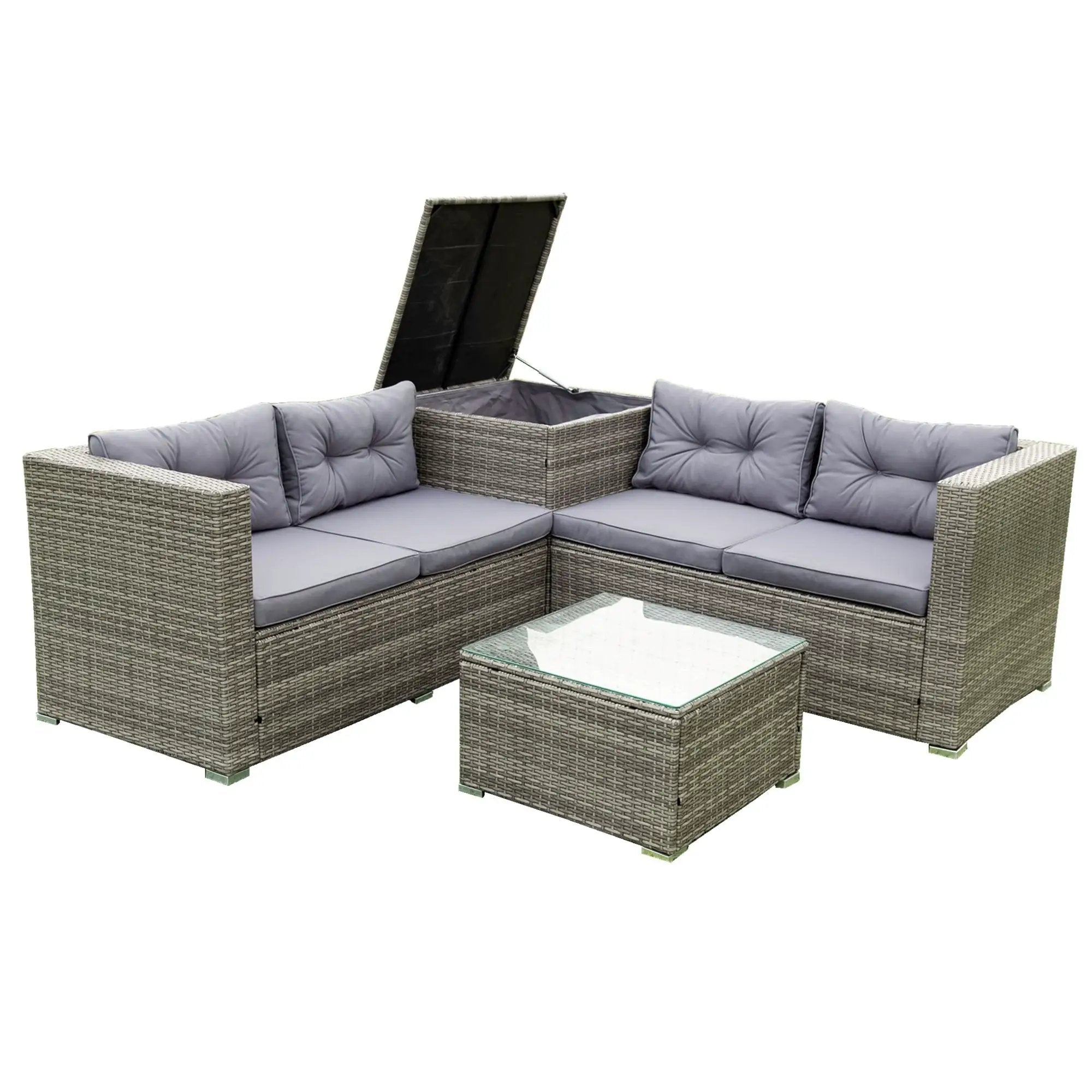 4 Piece Patio Sectional Wicker Rattan Outdoor Furniture Sofa Set With Storage Box by HouseOfZazla