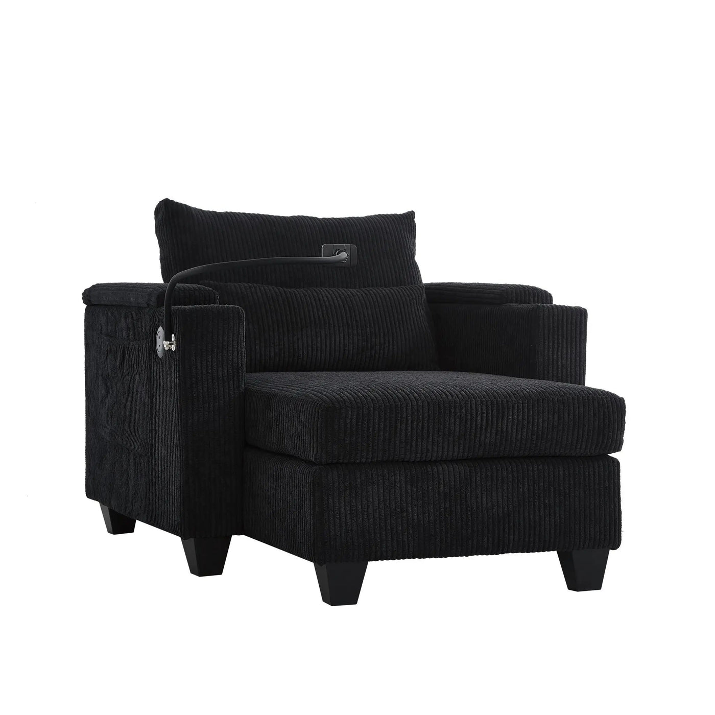 Convertible Chaise Lounge Sofa Chair With USB Ports, Cup Holders, Phone Holder And Storage by HouseOfZazla