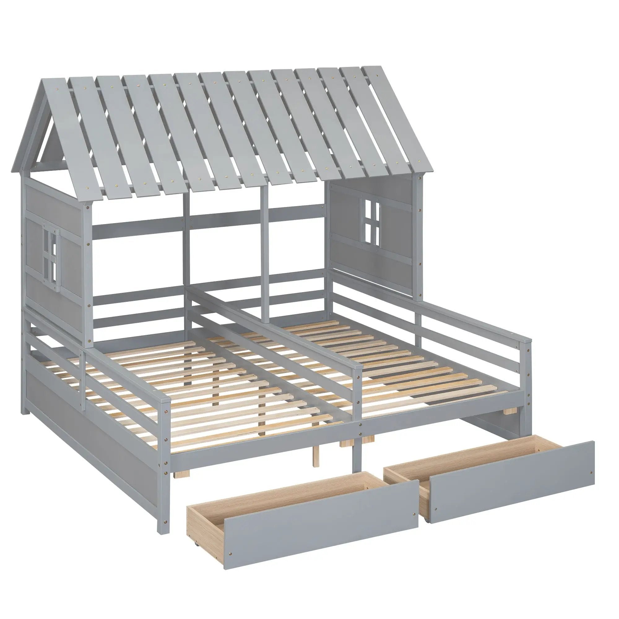 House Platform Beds With 2 Drawers, Side By Side Design by Unique Piece Furniture