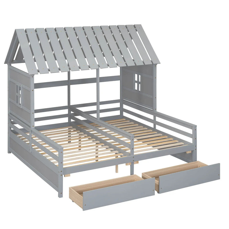 House Platform Beds With 2 Drawers, Side By Side Design by Unique Piece Furniture