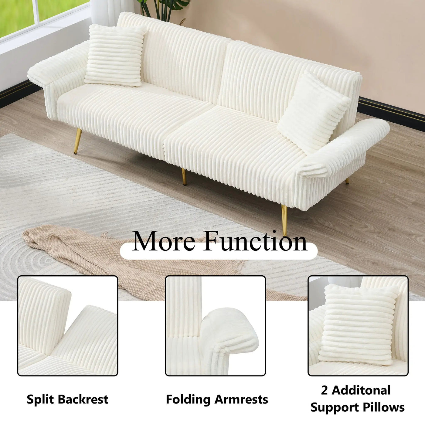 Luxury Foldable Double Sofa Bed With Folding Armrests by HouseOfZazla