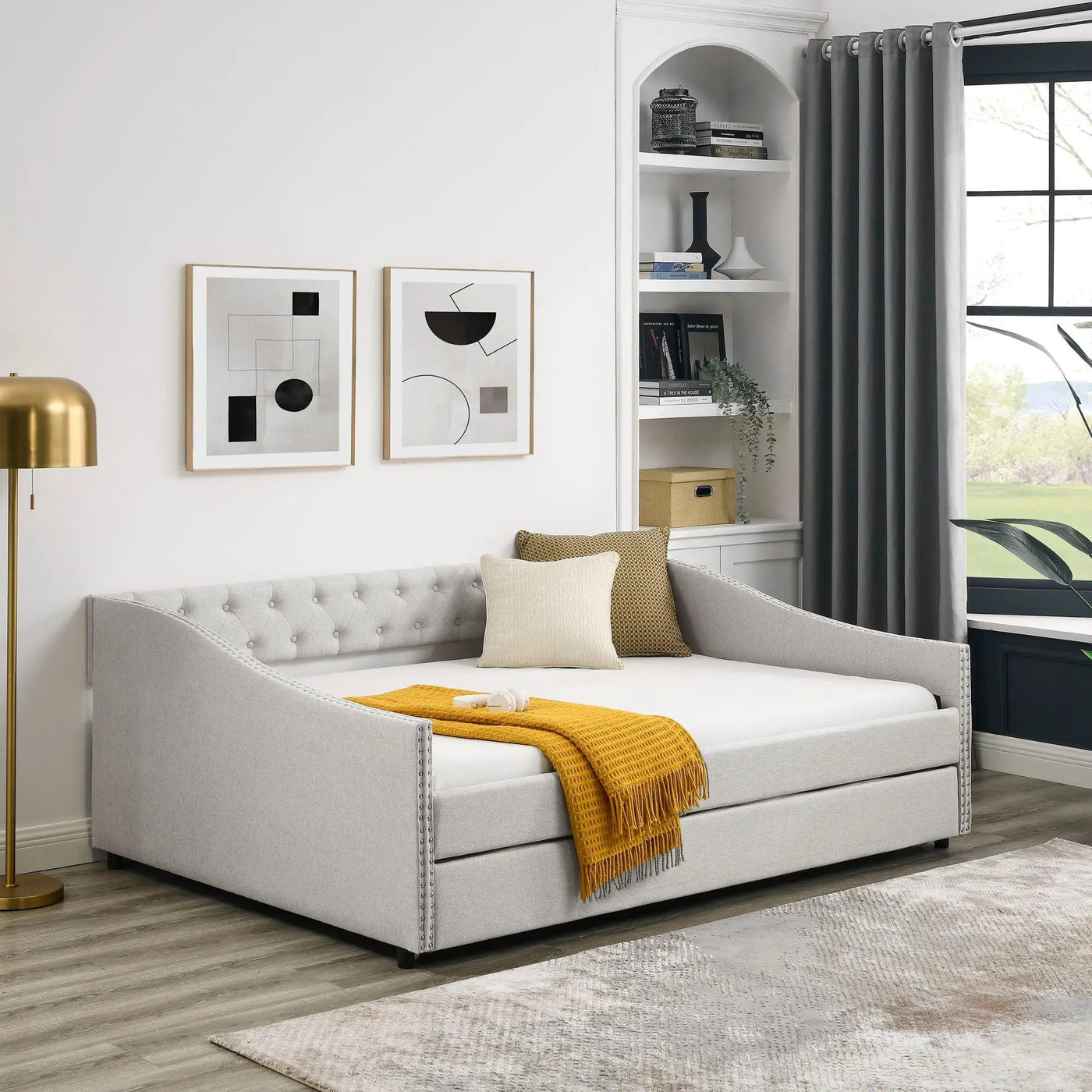 Upholstered Tufted Daybed With Drawers, Waved Arms by HouseOfZazla