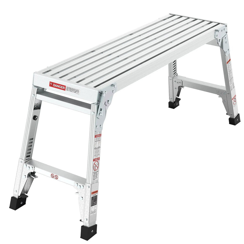 Aluminum Work Platform Large Size Step Stool Folding Portable Work Bench 40" Width Telescopic Feet Height Adjustable - Gray by HouseOfZazla