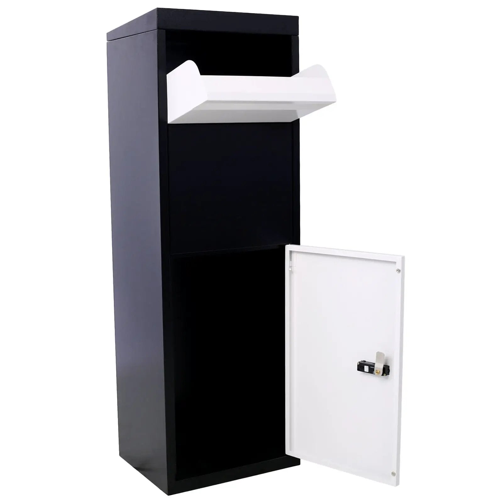 Package Delivery Box, Galvanized Steel Parcel Mailbox With Code Lock & Mounting Hardware, For Outdoor Porch, Curbside - White / Black by Unique Piece Furniture