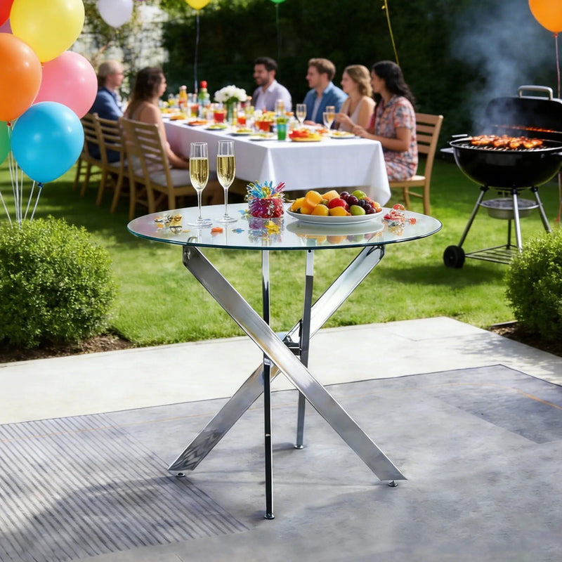 Dining Table With Cross Metal Leg And Tempered Glass, Modern Space Saving Kitchen Table For Living Room by Unique Piece Furniture