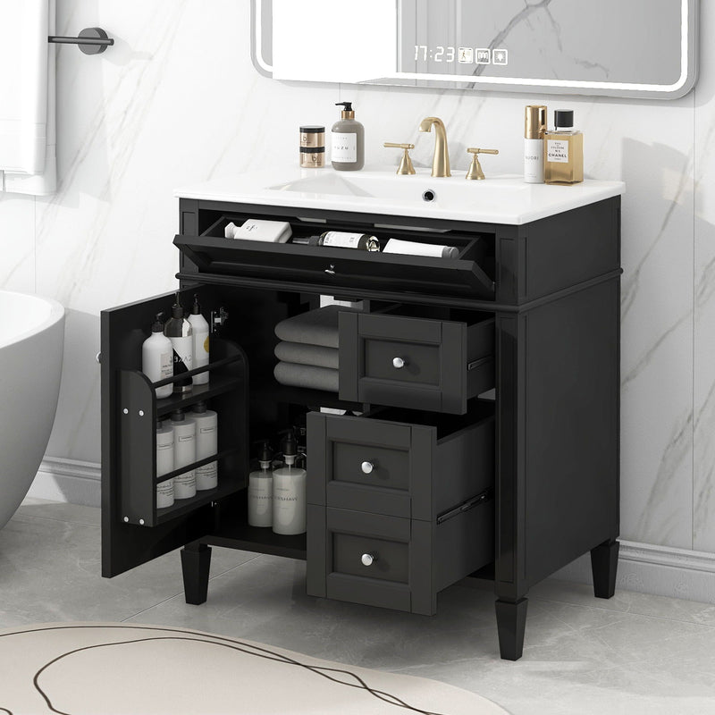 Dark Gray Bathroom Vanity With Top Sink, 2 Drawers & Tip Out Drawer, photo 7 of 66