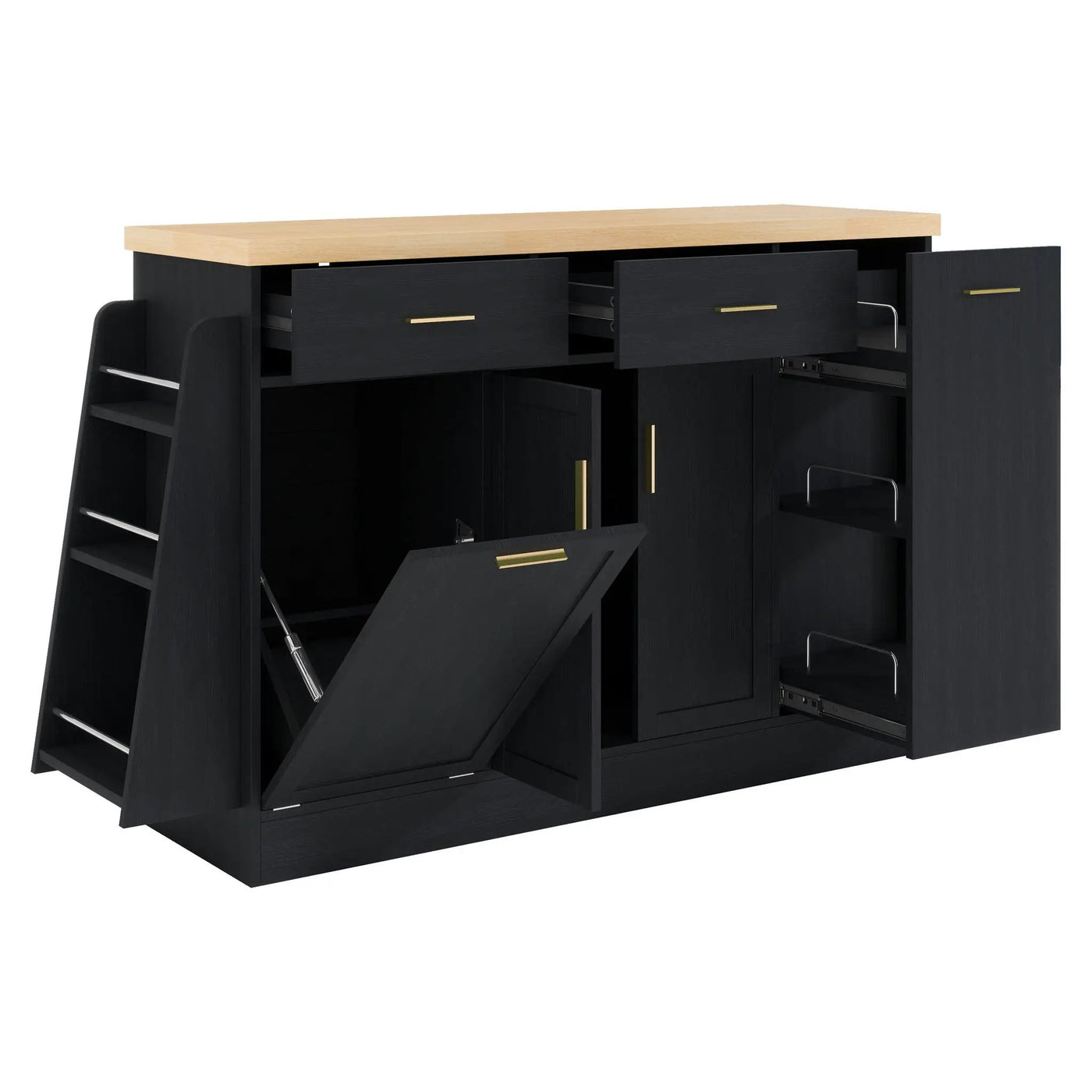 Kitchen Sideboard With Sliding Door Cabinet, 3 Tier Spice Rack by HouseOfZazla