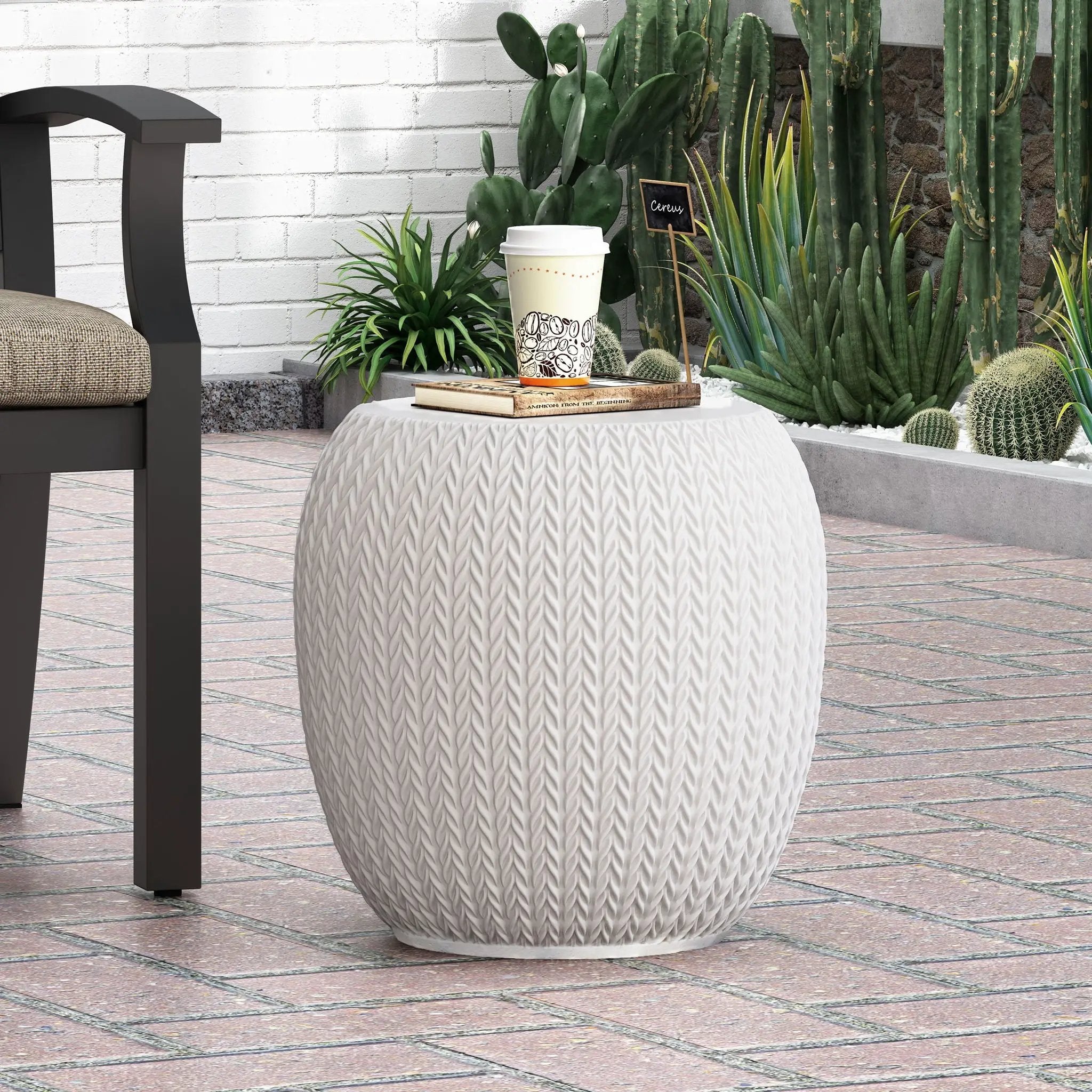 Outdoor Lightweight Concrete Side Table - Antique White by HouseOfZazla