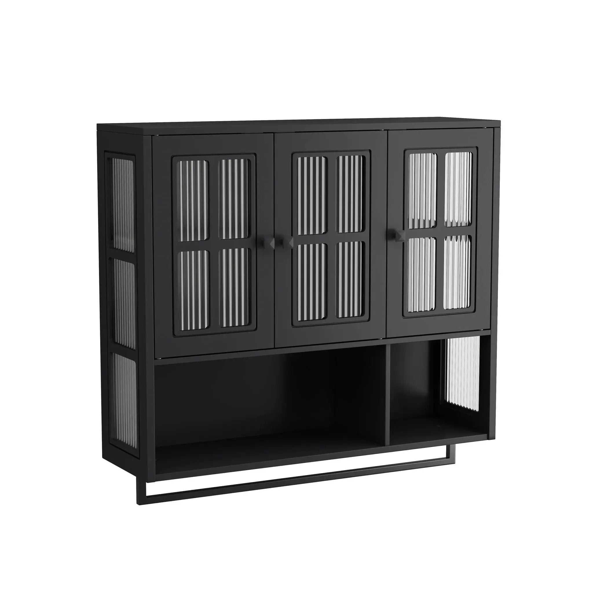 3 Door Wall Cabinet With Glass Door And Towel Bar by Unique Piece Furniture