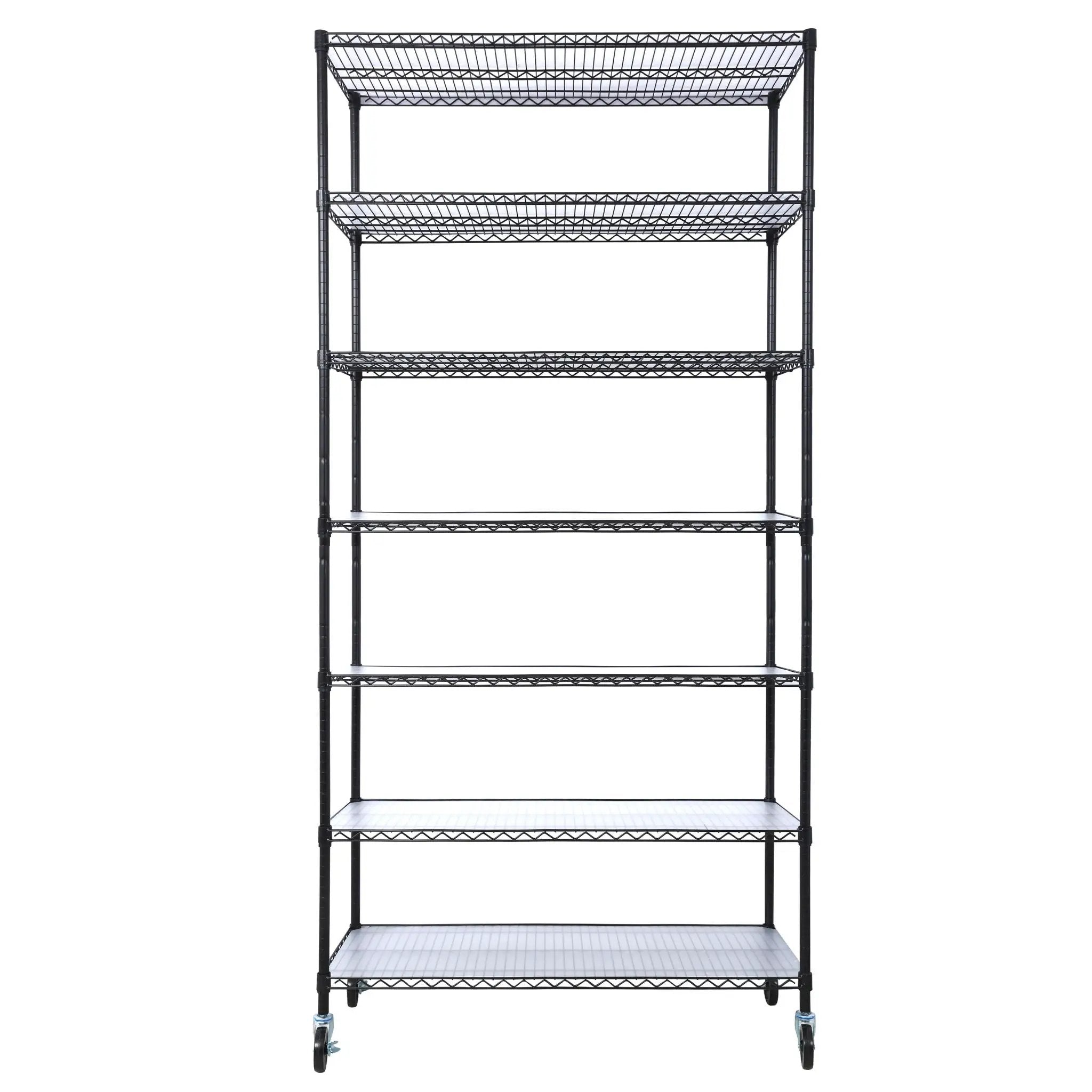 7 Tier Metal Shelf Wire Shelving Unit, 2450Lbs Heavy Duty Adjustable Storage Rack With Wheels & Shelf Liners For Closet Kitchen Garage Basement Commercial Shelving by HouseOfZazla