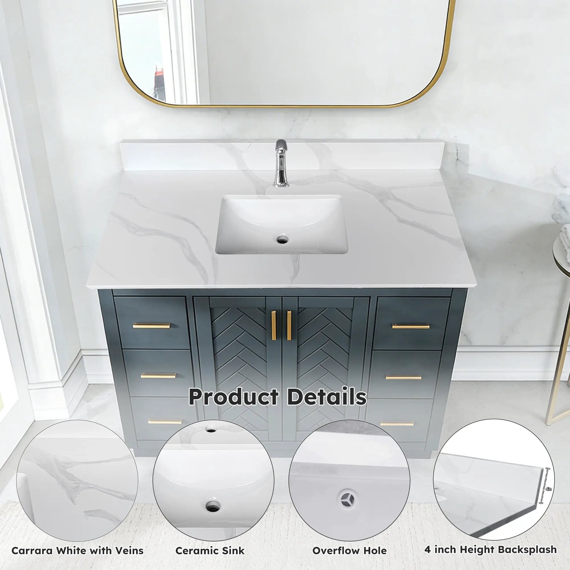 43-inch Quartz Bathroom Vanity Top with Undermount Single Bowl Sink by HouseOfZazla