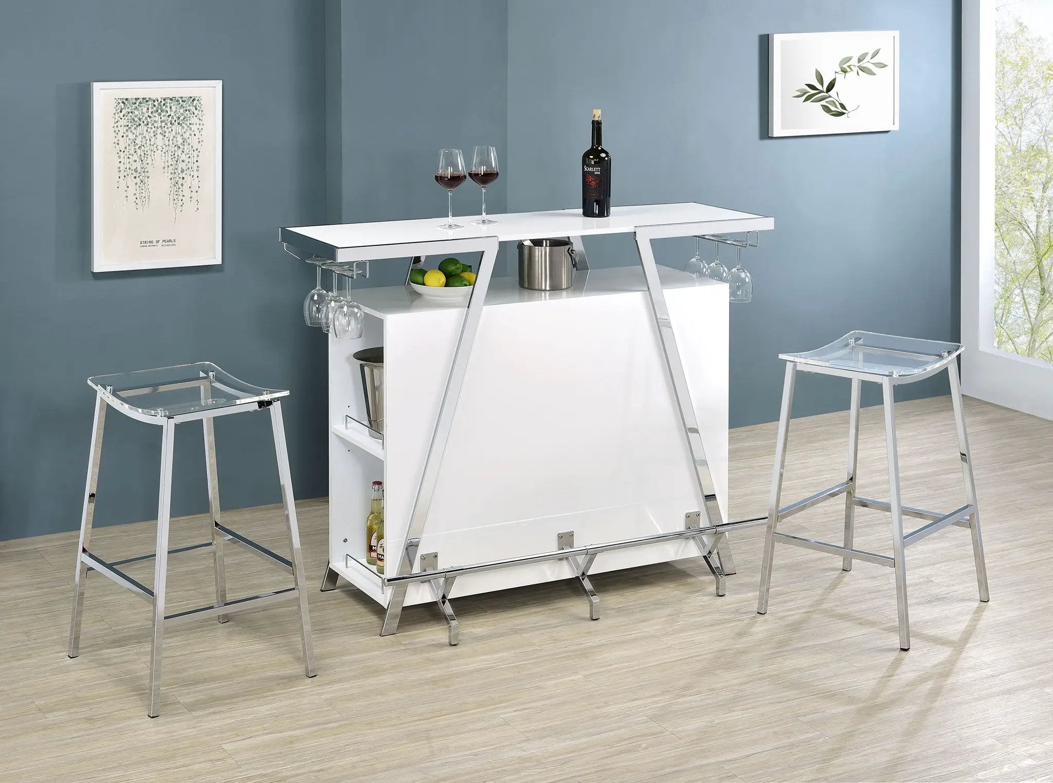 Araceli Freestanding LED Home Bar Cabinet White High Gloss by Unique Piece Furniture