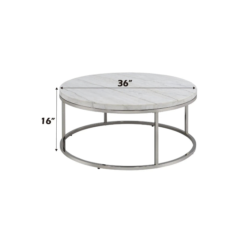 Zaidee Marble Top Nickel Coffee Table - White by HouseOfZazla