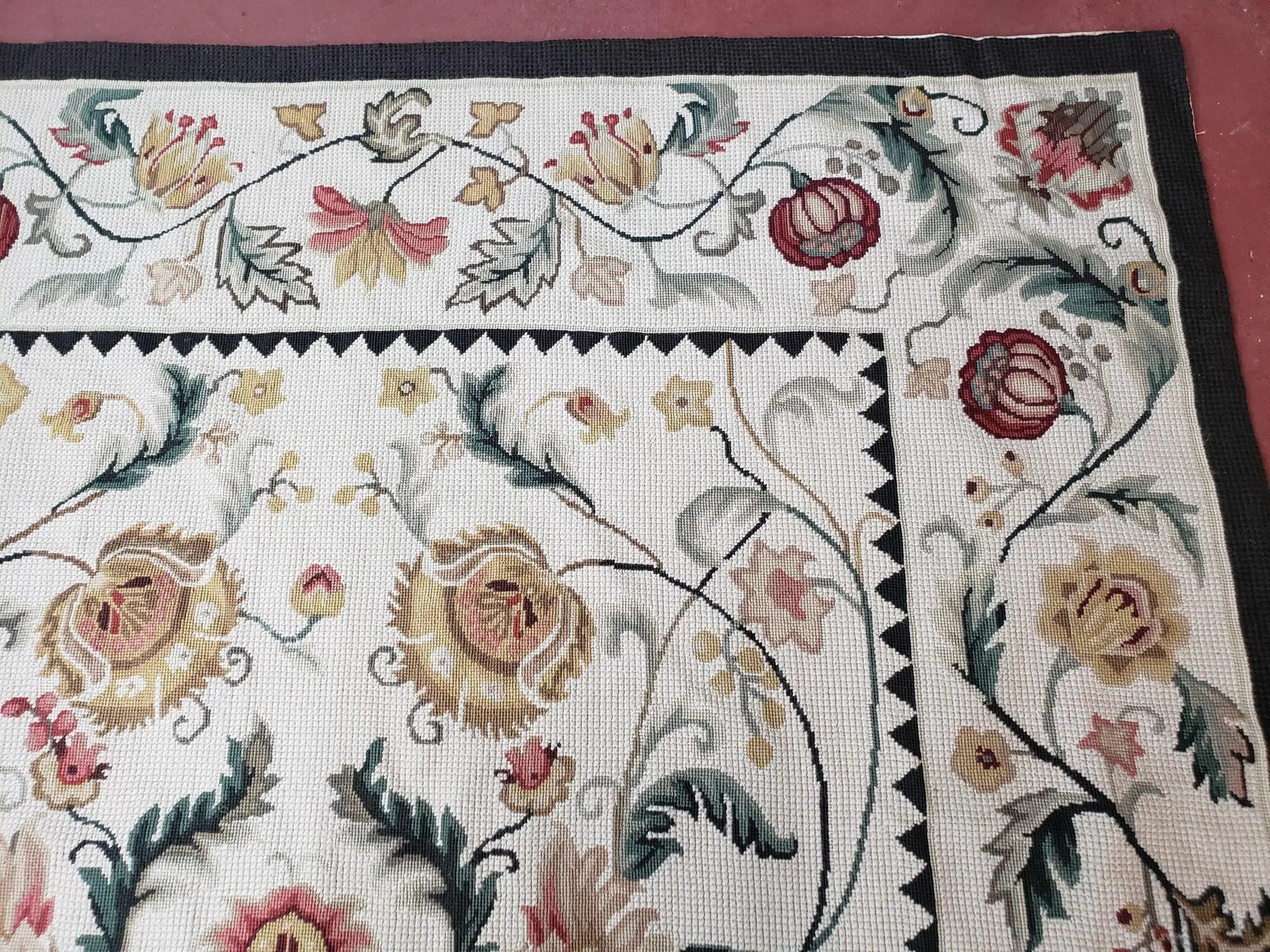 New Needlepoint Rug 9x12, Hand Woven Wool Area Rug, Flatweave Carpet, Handmade Chinese Needlepoint, Floral European Design, Ivory Background by Jewel Rugs