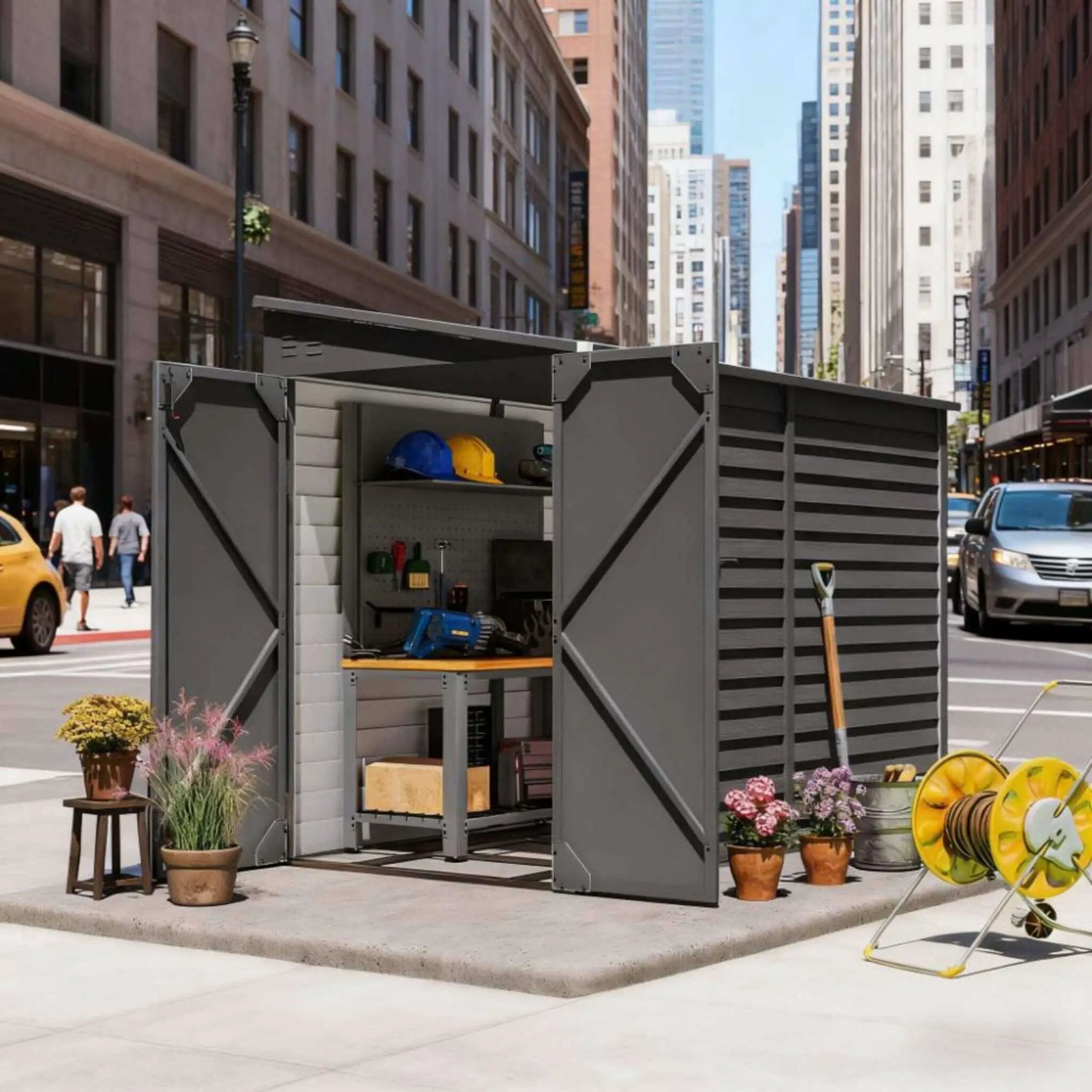 [05X09FT] Alora Heavy-Duty Outdoor Galvanized Steel Storage Shed With Lockable Doors (SAK80637) by SAKSBY WHOLESALE