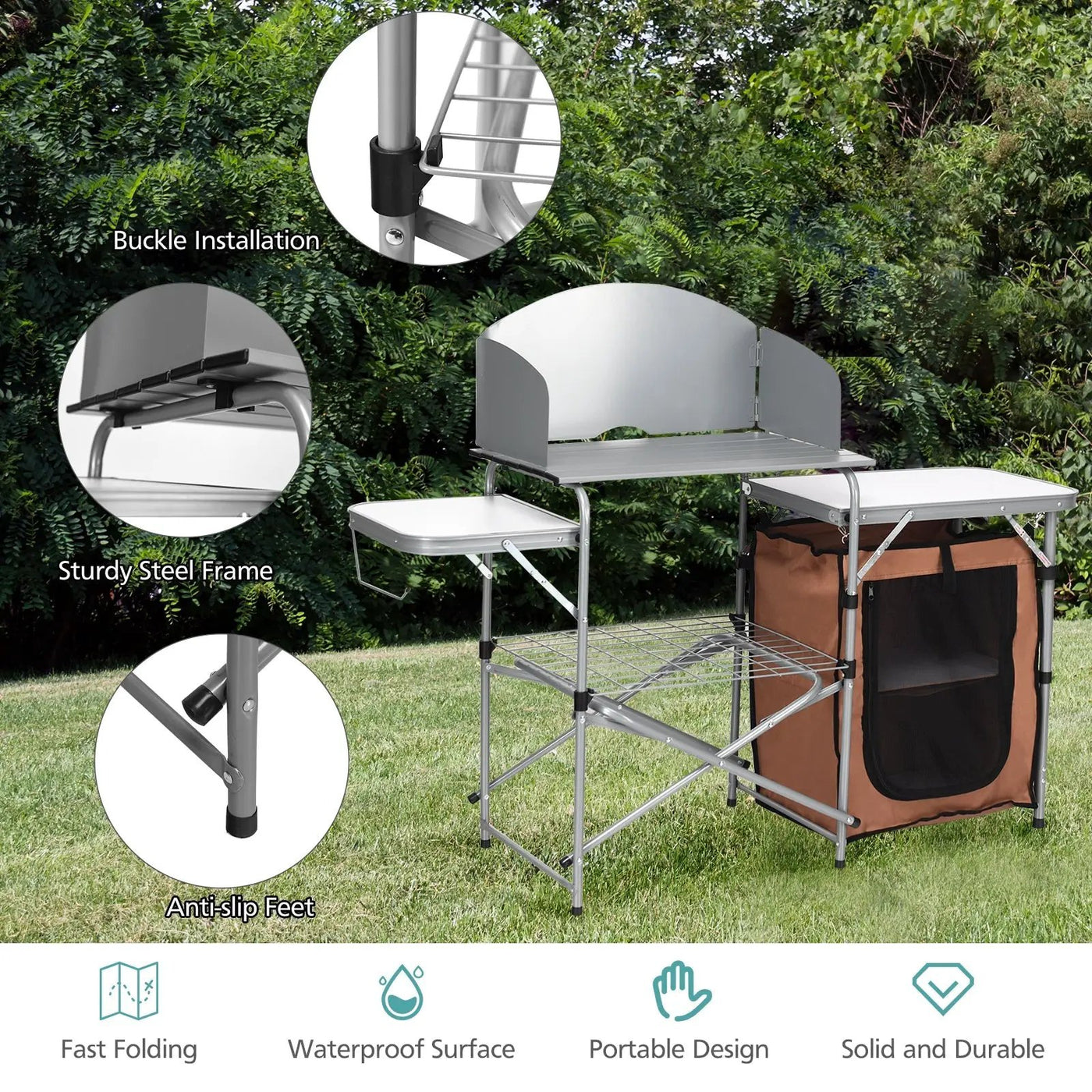 Foldable Outdoor BBQ Portable Grilling Table With Windscreen Bag by DirectDeals