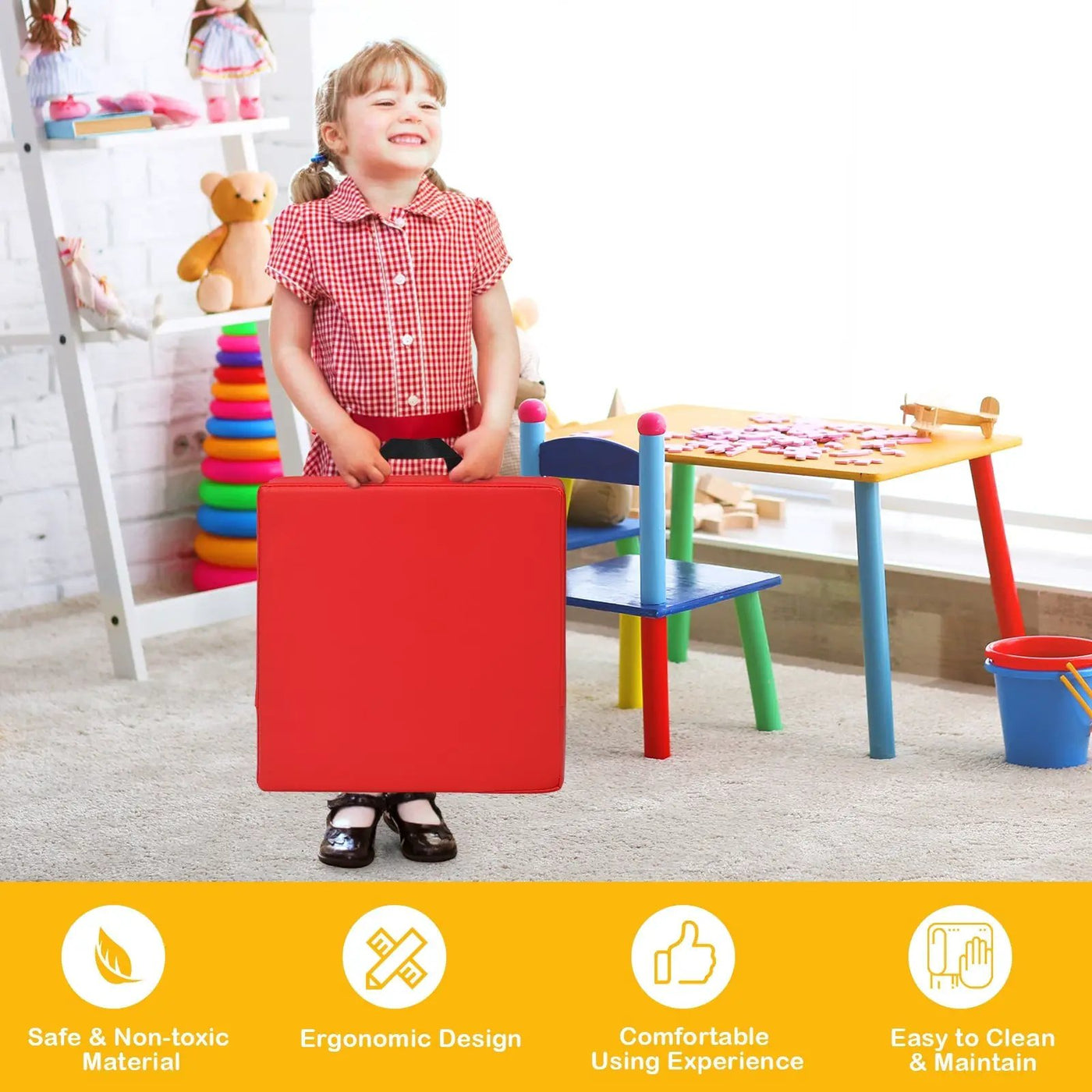 6 Pieces 15 Inches Square Toddler Floor Cushions Flexible Soft Foam Seating with Handles by DirectDeals