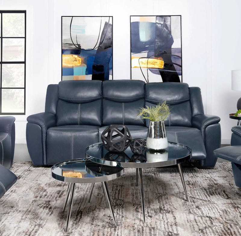 Sloane Upholstered Padded Arm Reclining Sofa Blue by Unique Piece Furniture
