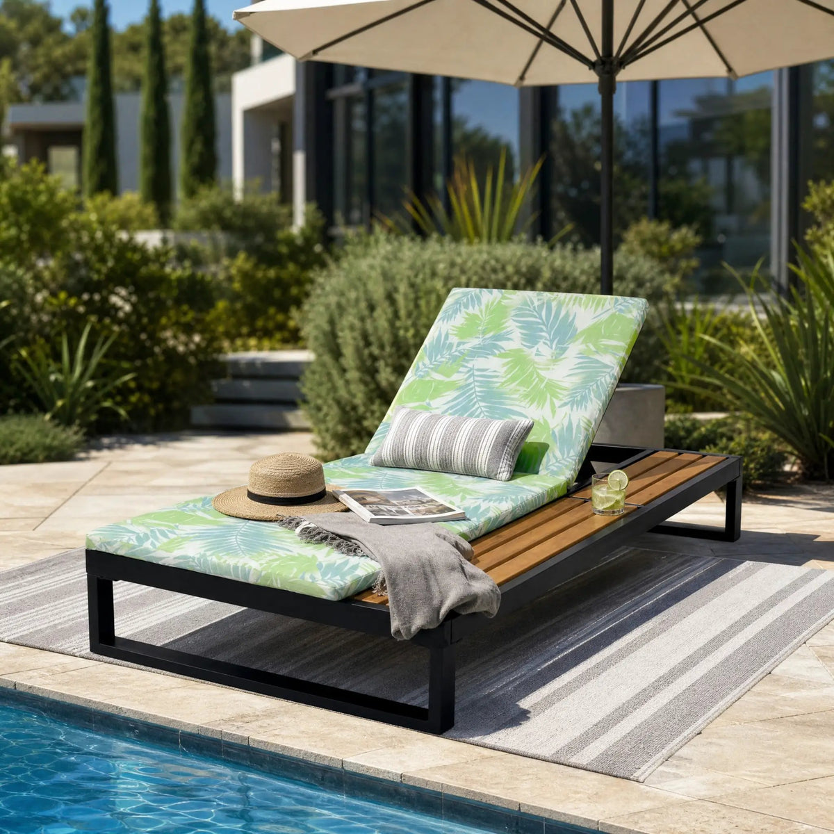 Black Iron & Teak Finish Chaise Lounge Set by HouseOfZazla