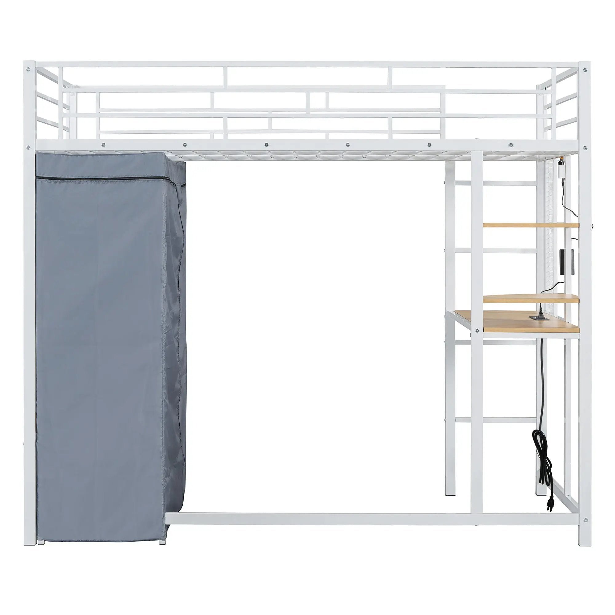 Loft Bed With Desk, Shelves, Power Outlet, LED Light And Wardrobe by HouseOfZazla
