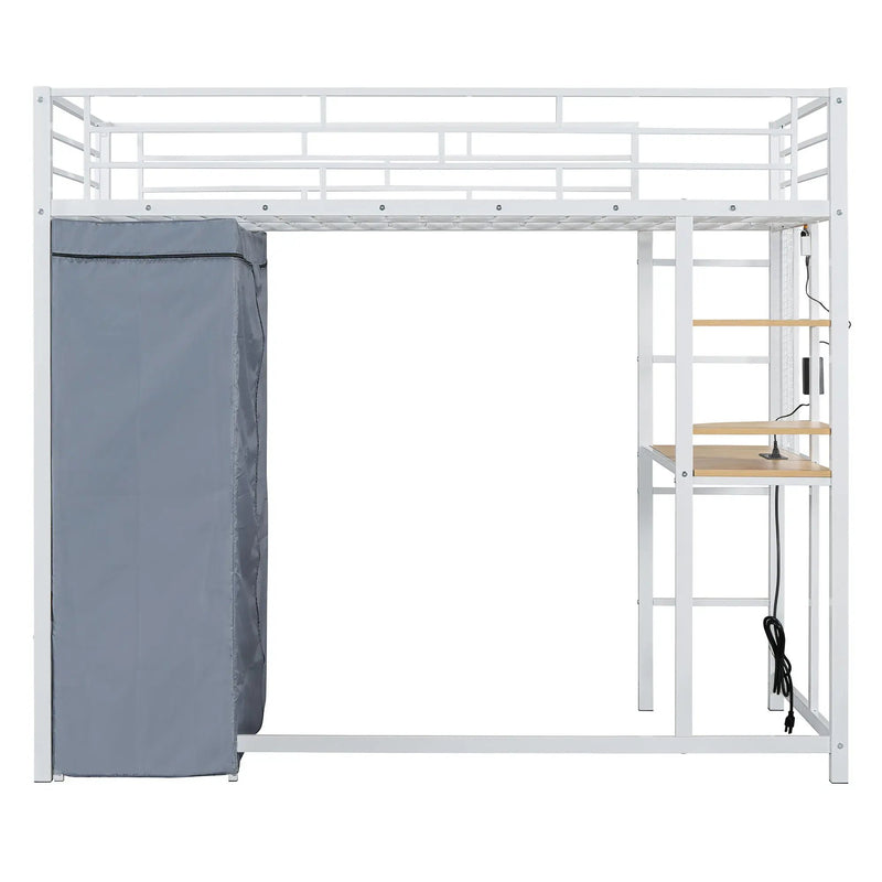 Loft Bed With Desk, Shelves, Power Outlet, LED Light And Wardrobe by HouseOfZazla