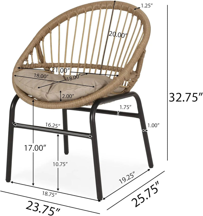 Outdoor Accent Chair With Curved Back And Basket Frame (Set of 2) - Light Brown / Beige by HouseOfZazla
