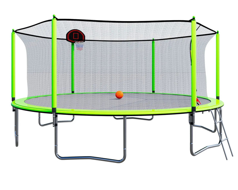 15Ft Trampoline With Basketball Hoop Inflator And Ladder (Inner Safety Enclosure) by HouseOfZazla