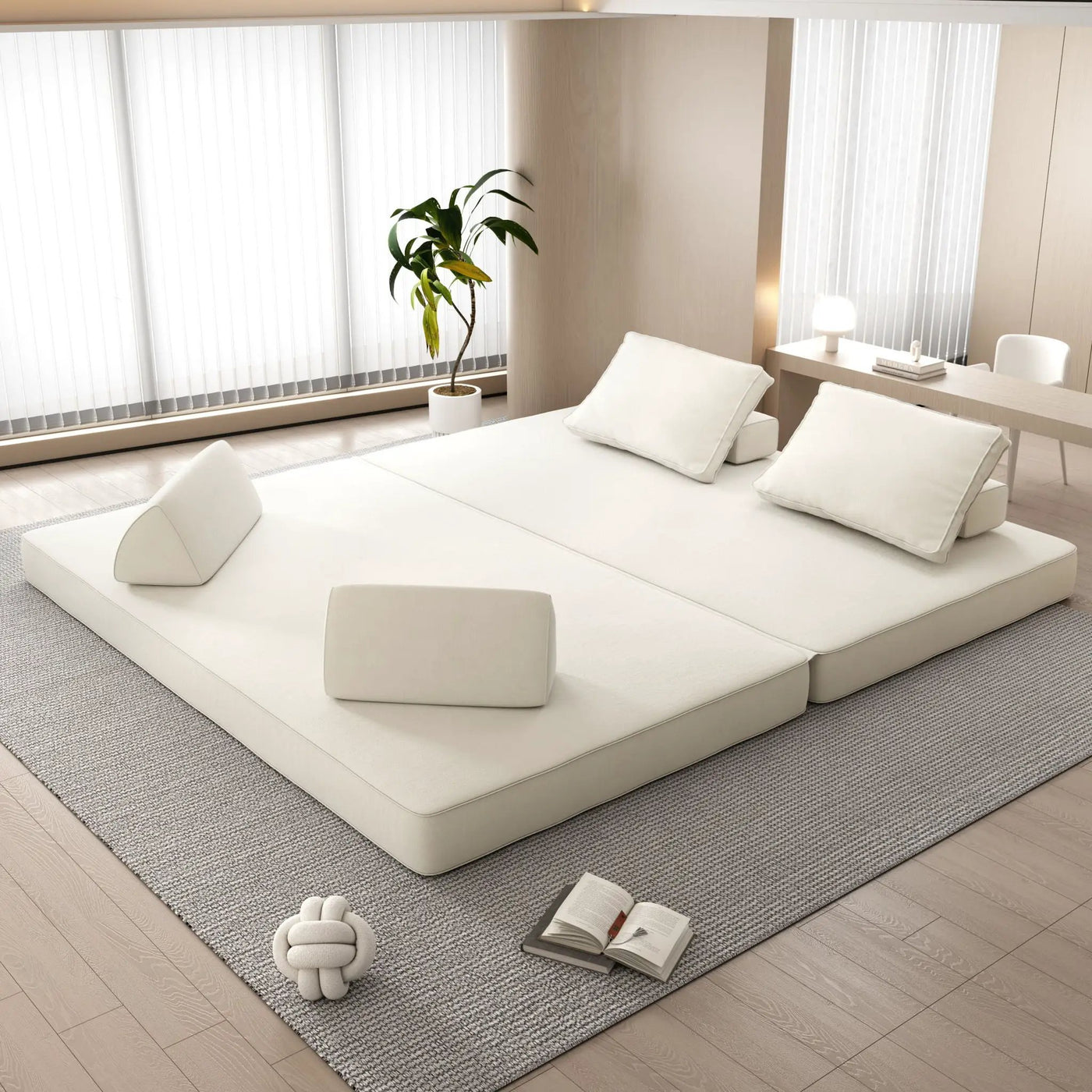Multifunctional Convertible Sofa Bed With 2 Tumbler Backrests And 2 Pillows, Deep Seat Couch by HouseOfZazla