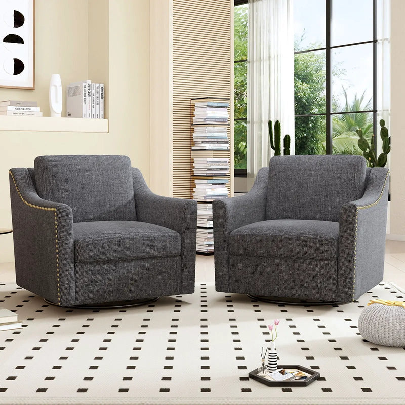 360 Degree Swivel Armchair, Skin Friendly Fabric, Ergonomic Design, Brass Nail Decorative Armchair by Unique Piece Furniture